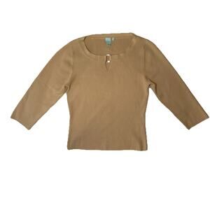 2000s Beige Ribbed Knit Top Size XL Vintage Fashion Cyber Grunge Bratz Fashion